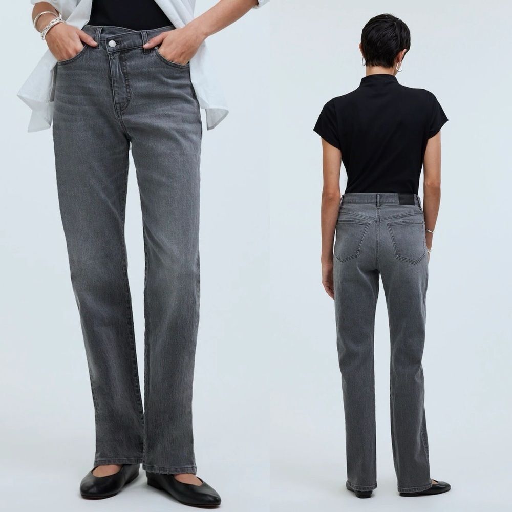 Madewell 90s Straight Jean Burwick Wash: Cross-Tab Gray Size 27 High Waist